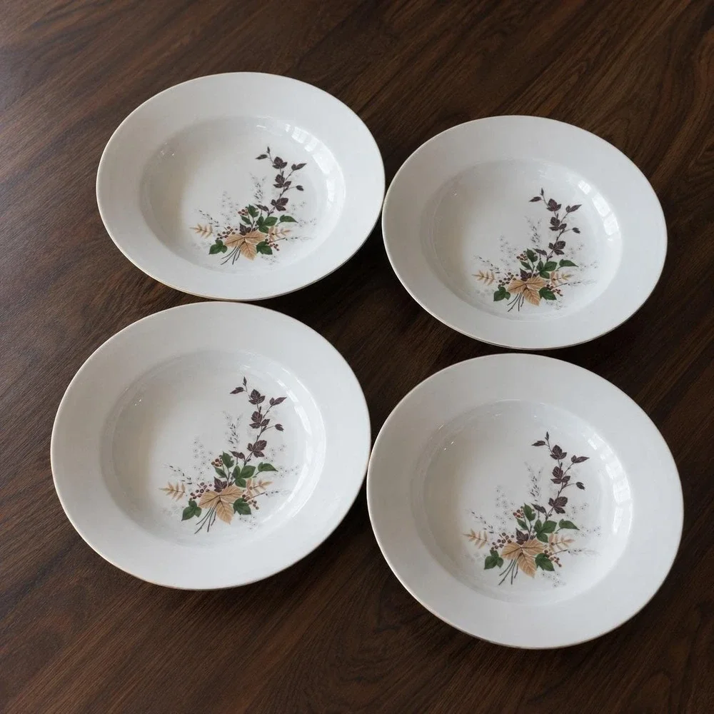 Vintage Kahla Konitz Soup Bowls Set of 4 - Autumn Leaves Gold Rim Germany